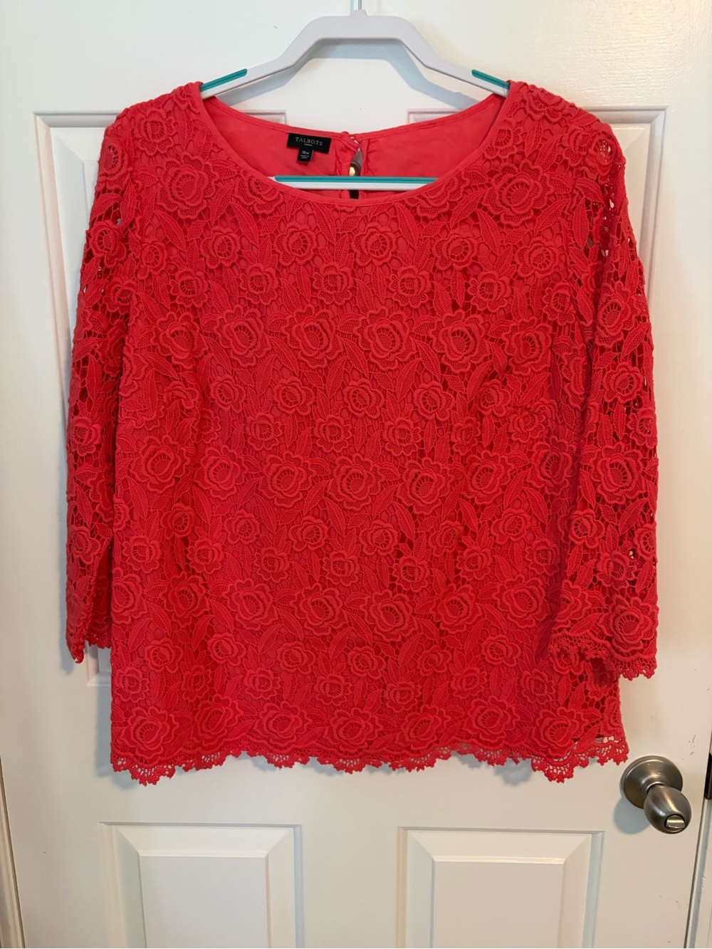 Talbots Bright Coral Floral Lace Blouse